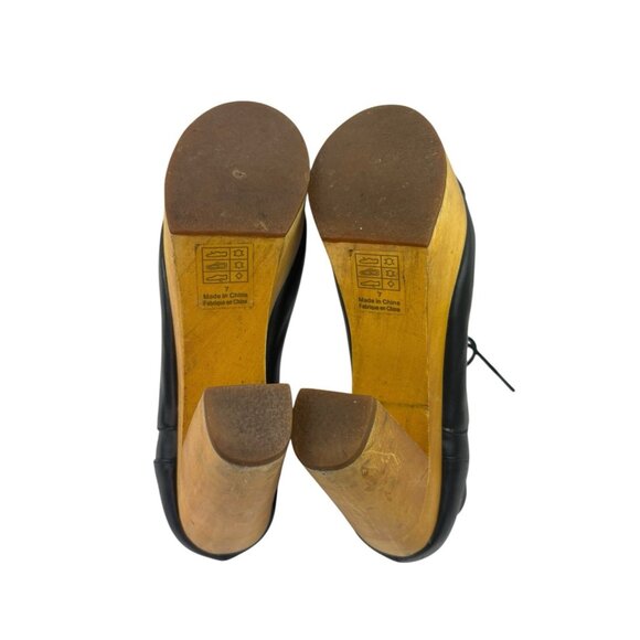 Ecote Platform Booties Womens 7 Black Leather Whimsigoth Grunge Witchy Wood Heel - Picture 9 of 13